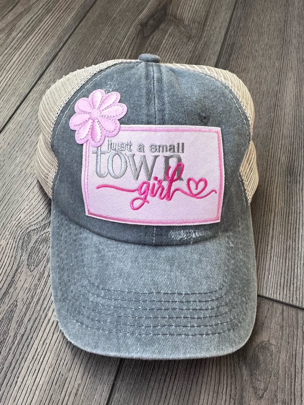 Women's Just a Small Town Girl Gray Pink Hat Adjustable Baseball Hat